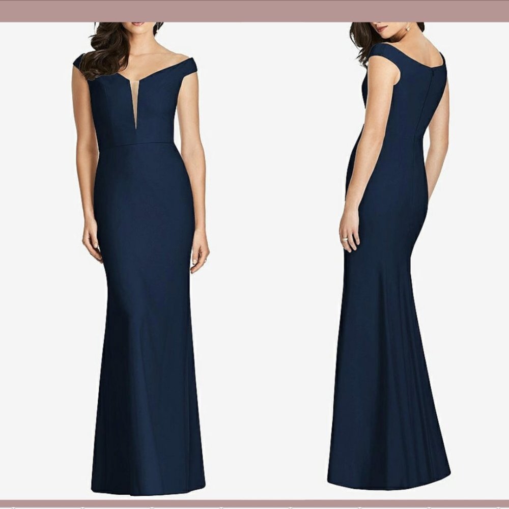 NEW $256 Dessy Collection [ 18 ] Notched Off Shoulder Gown in Midnight #Q296‎